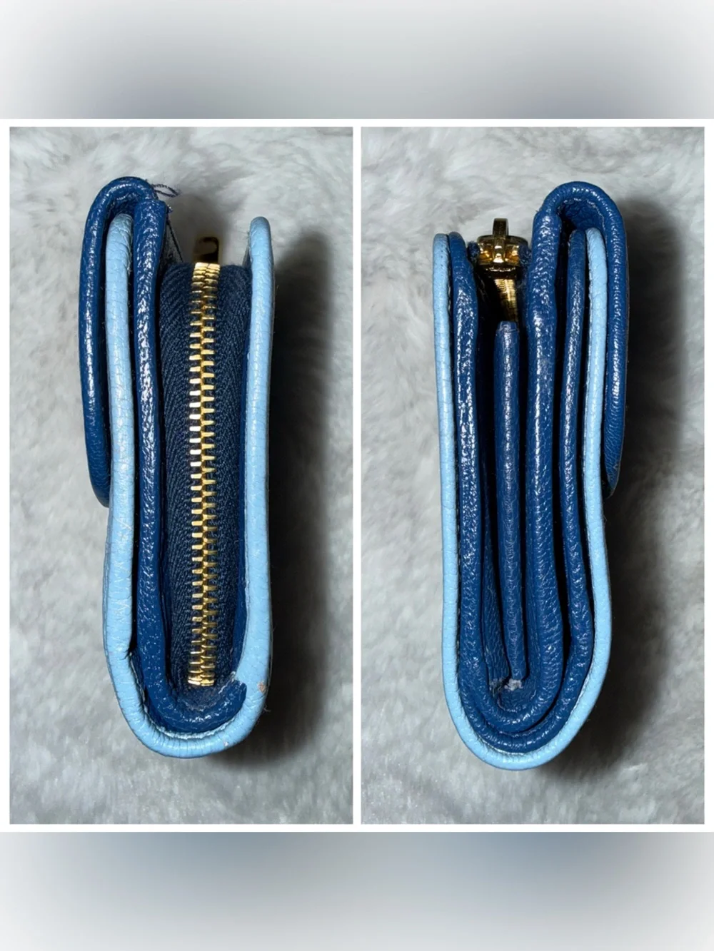Miu Miu Two-Tone Navy and Light Blue Leather Fold Wallet
